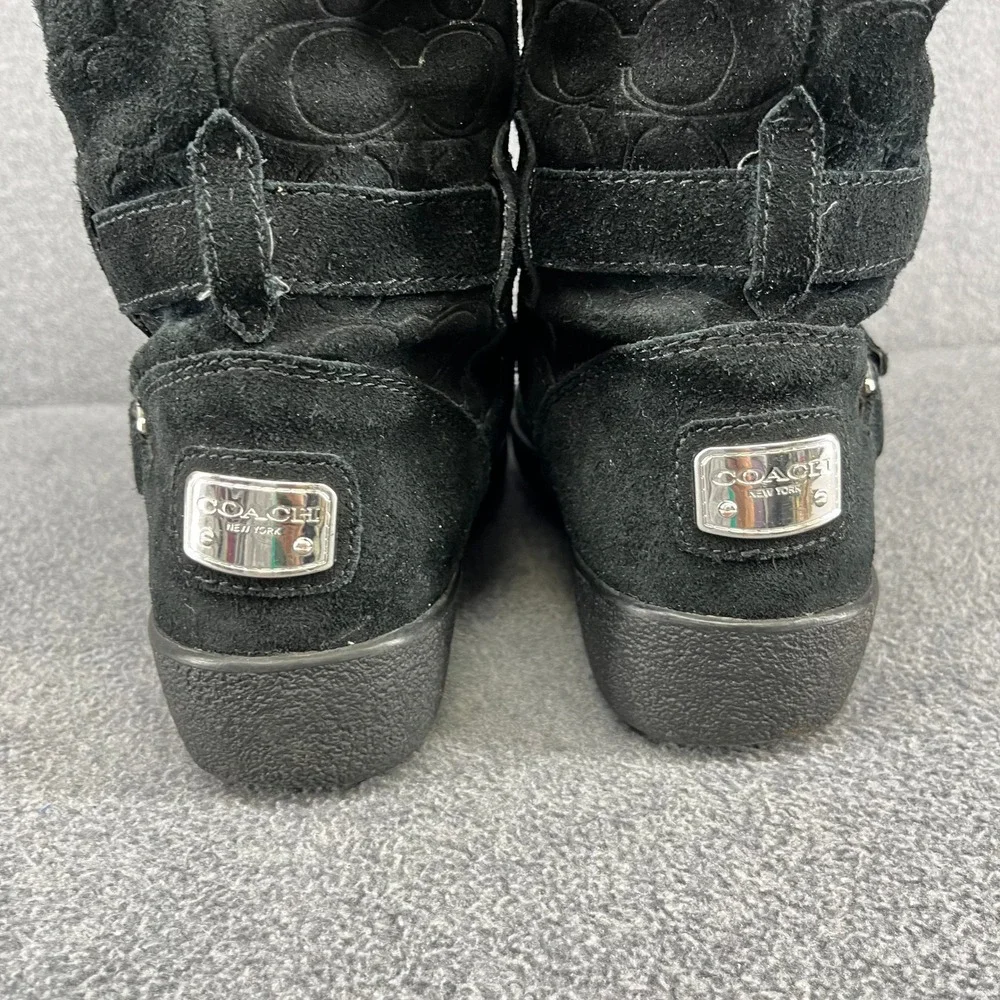 Coach Black Suede Monogram Tall‎ Boots Buckle Detail Women's US 8 B EU 38.5
